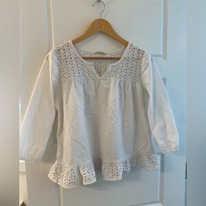 Grand & Greene White Eyelet Blouse Boho Bohemian Cottagecore Prairie Peasant
